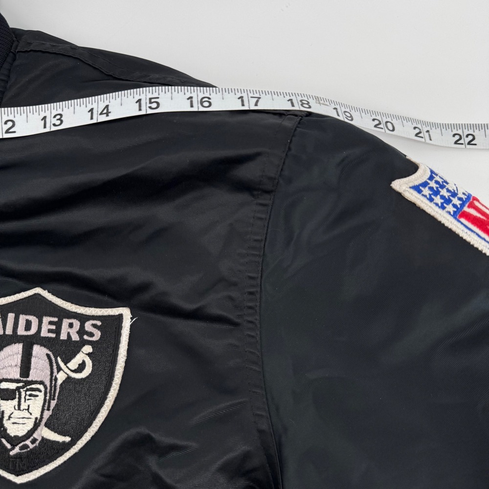 VTG 80's Starter Raiders Satin Jacket Small Reversible Bomber NFL Spellout - Picture 3 of 14